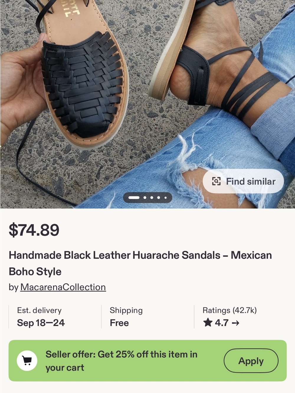 Women Black Leather Huarache Sandals